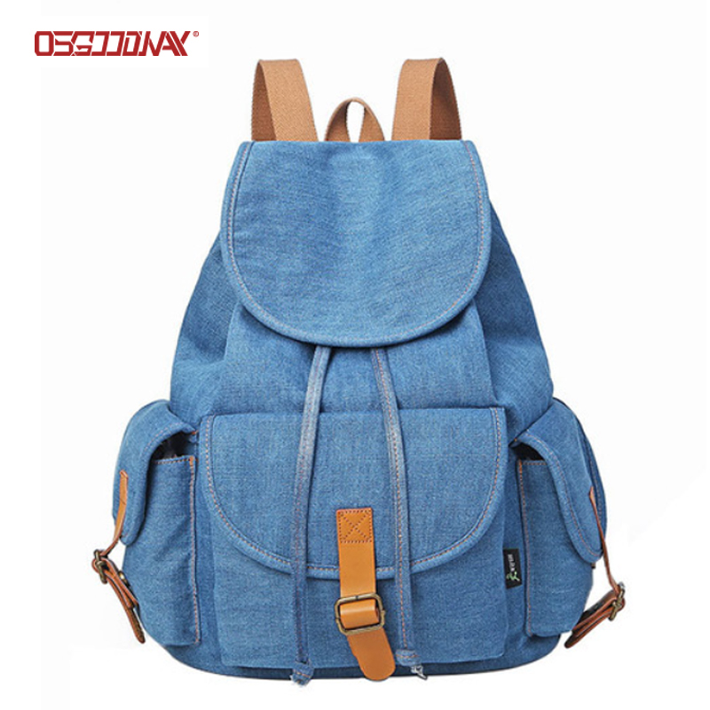 Vintage Blue Jean Drawstring Backpack Canvas Casual School Backpack for Women Men
