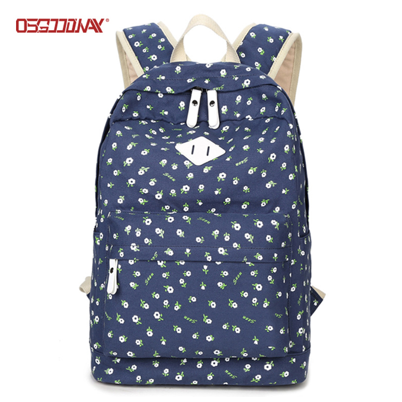 Flower Printed Womens Canvas School Backpack Cute Book Bags for Middle School