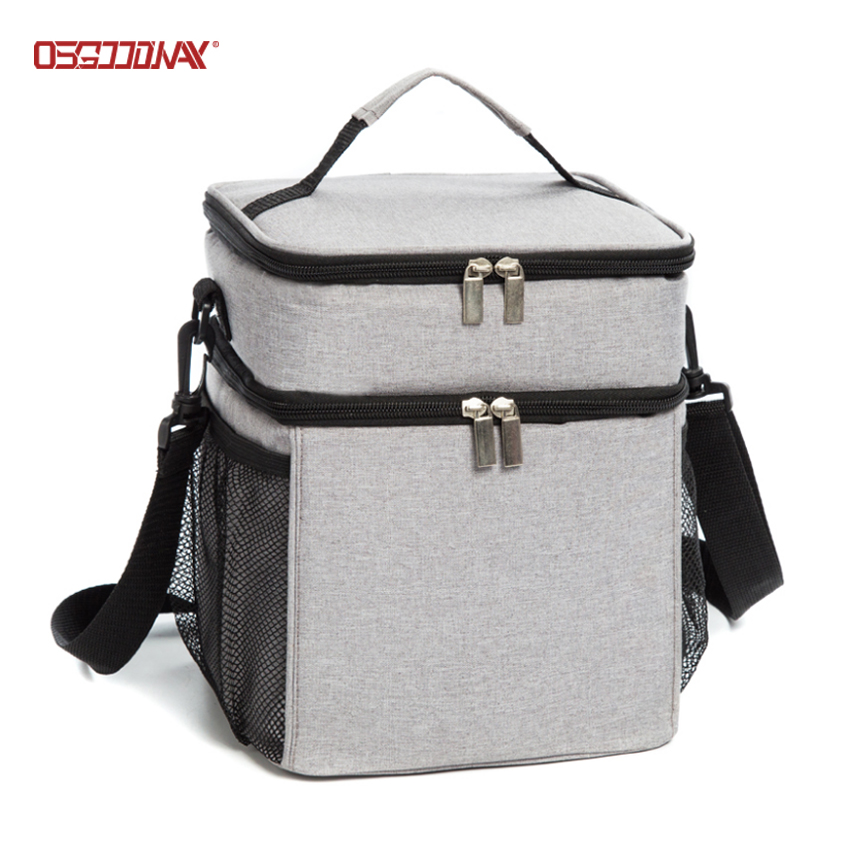 Custom Logo Insulated Double Deck Lunch Cooler Bag with Shoulder Strap for camping ,hiking, picnic